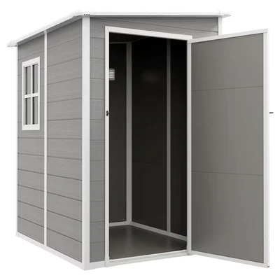 Image of Outsunny 4 x 5FT Plastic Garden Shed, Lean to Lockable Tool Storage House with Window, Vent and Roof, Grey