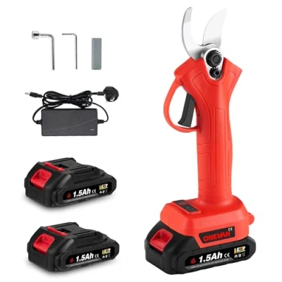 Image of Cordless Pruning Shears Professional Garden 30mm Cutting Diameter with 2 Speed Blade Opening &amp; SK5 Blades, for Tree (Red)