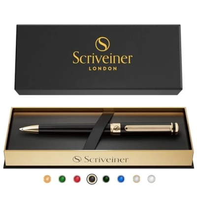 Image of Scriveiner Ballpoint Pen London Stunning with 24K Gold Finish, Schmidt Black Refill, Best Ball Gift Set for Men &amp; Women ( , Gold)