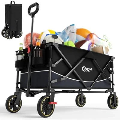 Image of Portal Festival Trolley with Brakes Camping Cart Heavy Duty Beach Wagon Smaller Folding Size Pull along Collapsible Hand Truck Trailer Buggy for Picnic Garden Event Utility Pet 120KG