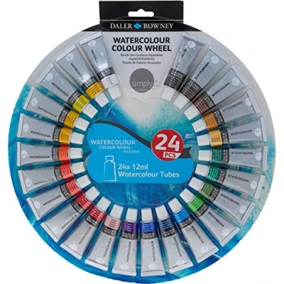 Image of Daler Rowney simply Watercolour Colour Wheel Paint Set of 24 Tubes 12ml Colours