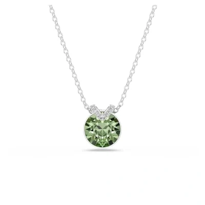 Image of Swarovski Bella V Pendant Necklace, Green and Clear Round Cut Crystals in a Rhodium Finished Setting, Part of the Collection