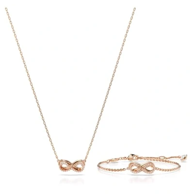 Image of Swarovski Hyperbola set, Infinity, White, Rose gold tone plated