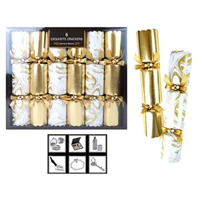 Image of YöL 6 Exquisite Christmas Crackers Gold Marble Stone Luxury Deluxe Premium Novelty Gifts Large Xmas Party