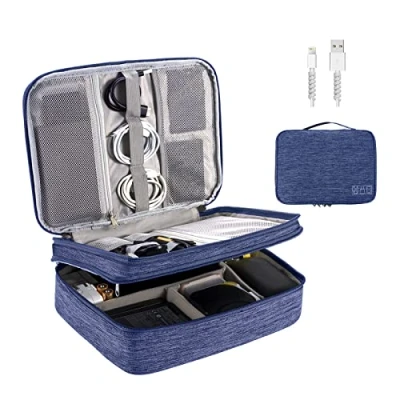 Image of OrgaWise Accessories Bag Cable Case Electronics Organiser, Travel Organisers for Carry Power Bank, Camera, and Memory Card Extra Send 2 pcs Data protect sets (3 layer blue)