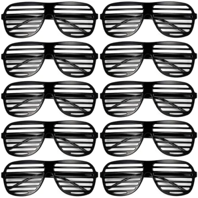 Image of Komonee 10 x Black Shutter Shades Fun Novelty Plastic Party Retro Fancy Dress Costume Prop Rave Club Eyewear Disco Adults 80&#039;s Sunglasses