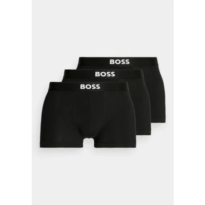 Image of BOSS Mens Trunk 3P ONE Three Pack of Logo Waistband Trunks in Stretch Cotton Black
