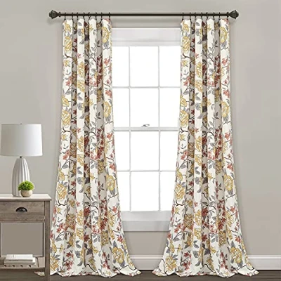 Image of Lush Decor Ivana Floral Light Filtering Window Curtain Panel Pair, 84&quot; Long x 52&quot; Wide, White