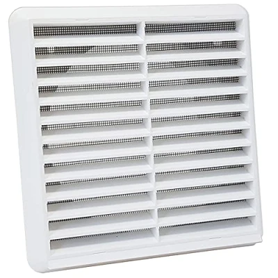 Image of Kair White Louvred Wall Vent Grille 183mm External Dimension with Flyscreen and Round 150mm 6 inch Rear Spigot