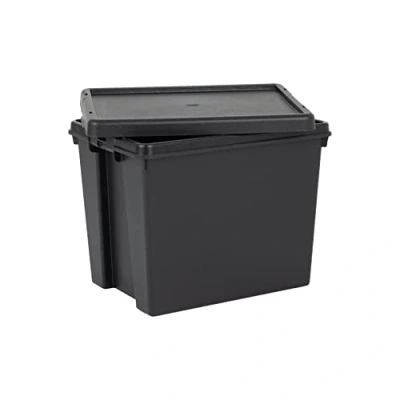 Image of Wham Bam Heavy Duty Storage Boxes With Lids, Recycled and Recyclable Strong Box, Black, Garage, Shed, Secure (24L, Set of 3)