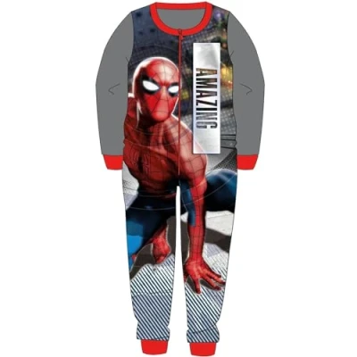 Image of Spiderman Childrens Boys Fleece Onesie Kids All In One Sleepsuit Age 5/6 Years Grey