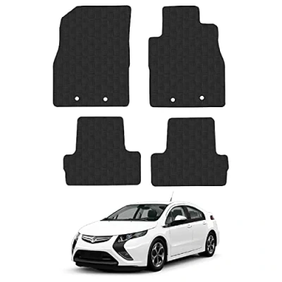 Image of Rubber Car Mats Compatible with Vauxhall Ampera (2011 2015) Tailored Fit Floor Set Accessory Black Custom 4 Pieces Clips Anti Slip Backing, Heavy Duty &amp; Waterproof