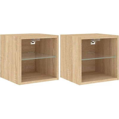 Image of vidaXL TV Wall Cabinets with LED Lights 2 pcs Sonoma Oak 30x28.5x30 cm