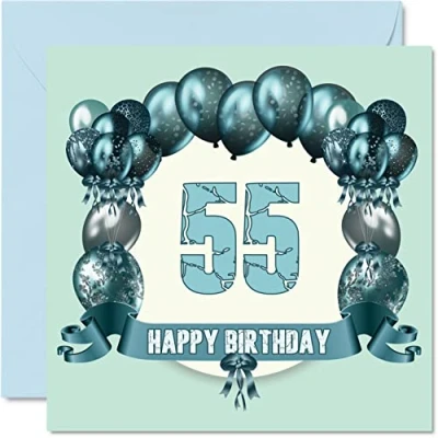 Image of Fun 55th Birthday Cards for Men Balloons Happy Card Dad Cousin Auntie Nanny Friend Grandad Uncle Mum Grandma, 145mm x Greeting Cards,