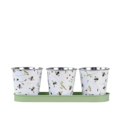 Image of Fallen Fruits Bee Print Herb Pots with Tray for Windowsill or Balcony Indoor Outdoor Use