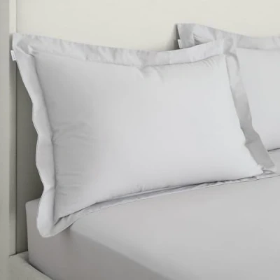 Image of 200 Thread Count Cotton Percale Oxford Pillow Case Pair Grey