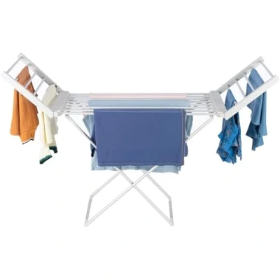 Image of Homefront Heated Clothes Airer Dryer Rack Rail, 220W, Ready Assembled (No Tools Required, Clip And Use) Indoor Portable Free Standing Energy Efficient, Lightweight Aluminium (Silver)