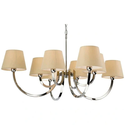 Image of Fairmont 8 Light Multi Arm Chandelier Polished Stainless Steel, Cream Linen Shade, E14