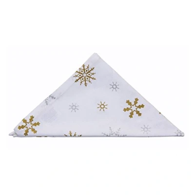 Image of HOMESCAPES Christmas 4 Napkins Set Gold Snowflake X Mas design 100% Cotton White and Colour Washable at Home