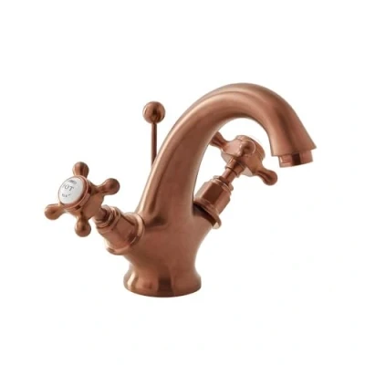 Image of Milano Elizabeth Traditional Mono Basin Mixer Tap with Crosshead Handles Brushed Bronze