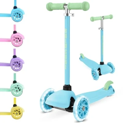 Image of BOLDCUBE Teeny 3 Wheel Blue Scooter for Kids &amp; Toddlers Ages 2 6 Years Flashing Wheels Height Adjustable 53 to 70 cm My First
