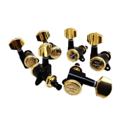 Image of Guyker Guitar Locking Tuners (6 for Right) 1:18 Lock String Tuning Key Pegs Machine Head Replacement ST TL SG LP Style Electric, Folk or Acoustic Guitars Gold+Black