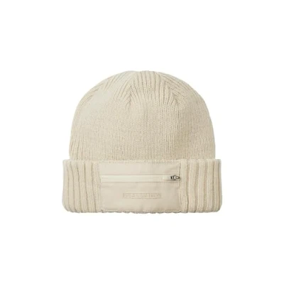 Image of SEALSKINZ Colby Unisex Waterproof Zipped Pocket Rib Knit Beanie Hat for Everyday &amp; Outdoor Activities EcoTeflon Technology Cream