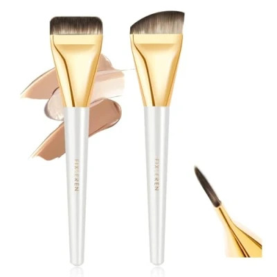 Image of 2 Pcs Flat Foundation Brush for Liquid Makeup,Ultra Thin Premium Makeup Face Blending, Cream, tool &amp; (white)