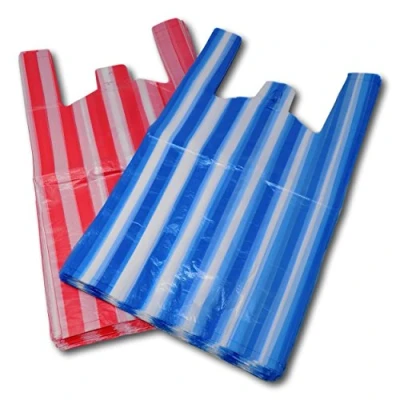 Image of EPOSGEAR Candy Stripe Plastic Vest Carrier Shopping Bags (Medium 10&quot; x 15&quot; 18&quot;, Red/Blue Mix, 200)