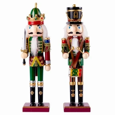 Image of THE TWIDDLERS 2 Wooden Christmas Nutcracker Soldiers, 30cm / 12&quot; in Festive Colours, Premium Pine Wood, Traditional Decorations Indoor Classic Xmas Ornaments &amp; Moving Parts