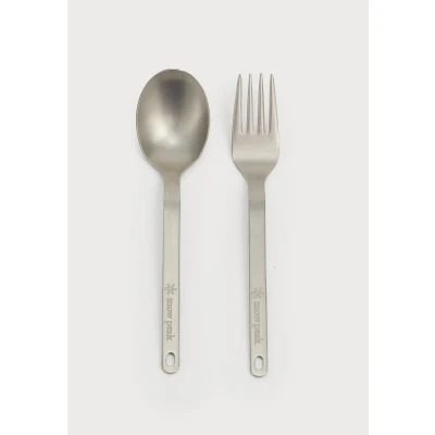 Image of Snow Peak Fork and Spoon Set, SCT 002, Japanese Titanium, Ultralight, Compact for Camping, Backpacking, Daily Use, Made in Japan, Lifetime Product Guarantee, Silver, One Size