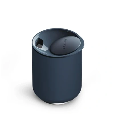 Image of Fellow 10 oz Rocky Lowball Tumbler Insulated Stainless Steel Whiskey and Cocktail with Ceramic Interior Swivel Pebble Lid (Stone Blue)