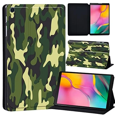 Image of Printed Leather slim lightweight Stand Cover Case for Samsung Galaxy Tab A 10.1 2019 (Model: SM T510 T515), with Function (Black) (army camouflage)
