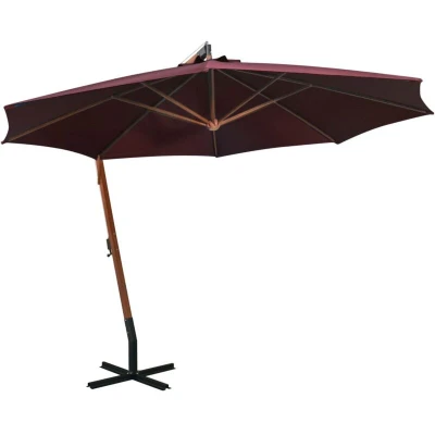 Image of vidaXL Hanging Garden Parasol with Pole Bordeaux Red 3.5x2.9 m Solid Fir Wood