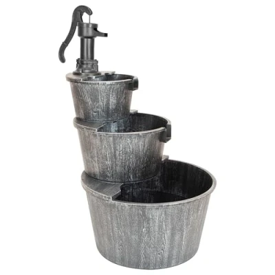 Image of GardenKraft 3 Tiers Barrel Fountain Antique Silver