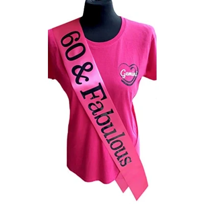 Image of 60th Birthday Sash 60 &amp; Fabulous Beautiful Quality Pink Ribbon and Holographic Black Font