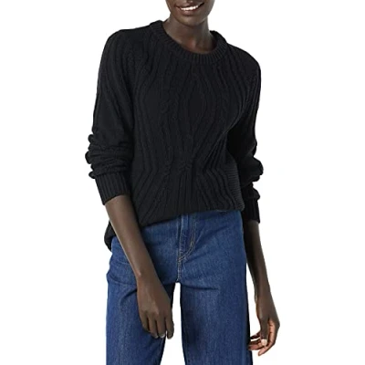 Image of Amazon Essentials Women&#039;s 100% Cotton Crewneck Cable Jumper, Black, S