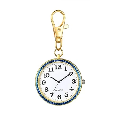 Image of JewelryWe Key Chain Watch Rhinestone Quartz Pocket FOB Clip on Belt Novelty Ring Watches for Men Women
