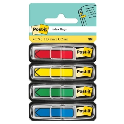 Image of Post it Index Arrow Flags 4 Dispensers (24 of Each Colour) 11.9 mm x 43.2 To Mark, Highlight or Color Code Important Information