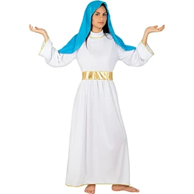 Image of Funidelia Virgin Mary Costume for woman Christmas, Nativity Scene adults accessory fancy dress &amp; props Halloween, carnival parties Size M L White