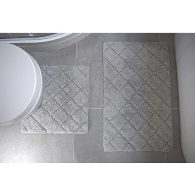 Image of Rapport Home Kyra Bath Set, Cotton,Storm, Bathmat (76 x 46cm), Pedestal mat (46 45 cm)