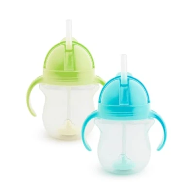 Image of Munchkin Click Lock Tip &amp; Sip Straw Cup Set Baby Toddler Sippy Cups with BPA Free Non Spill Dishwasher Safe Weighted Childrens 7oz/207ml 2 Pack Green/Blue