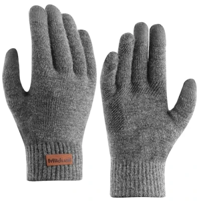 Image of Milduall Winter Warm Gloves, Knitted Touch Screen Gloves Anti Slip Thermal Cold Proof Mittens with Thickened Elastic Windproof Cuff for Outdoor Cycling Hiking Climbing Bicycle (Dark Grey