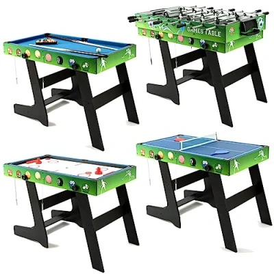 Image of HLC 4 In 1 Multi Game Combination Table Set 4ft with Accessories, Foosball Table,Ping Pong,Pool Billiards,Air Hockey for Kids Adults Family