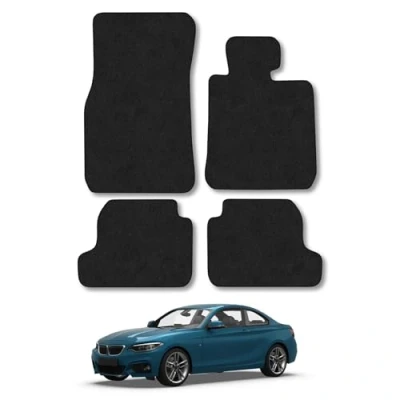 Image of Car Mats Compatible with BMW 2 Series (2014 ) F22 Tailored Fit Black Carpet Floor Set Accessory Custom 4 Pieces Anti Slip Backing &amp; Binding Trim Edge