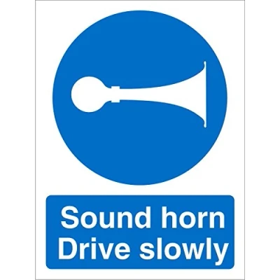 Image of Seco Sound Horn Drive Slowly Sign, 150mm x 200mm Self Adhesive Vinyl