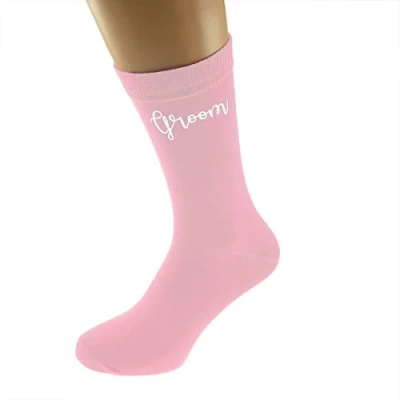 Image of Pale Pink Wedding Script Design Socks UK Adult 5 12 in Various Roles (Groom)
