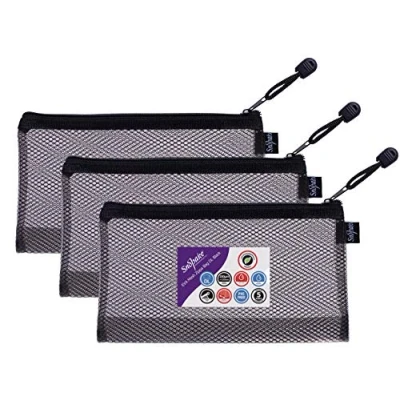 Image of Snopake DL High Capacity Black EVA Mesh Zippa Bag [Pack of 3] 240 x 130mm Heavy Duty with Hanging Loop and Business Card Holder [15879]