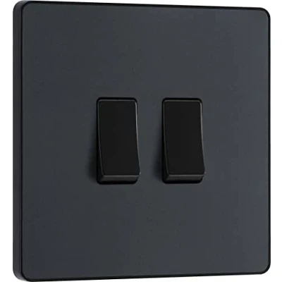 Image of BG Electrical Double Wall Light Switch, 2 Way, Screwless Front Plate, Round Edges, Evolve, Matt Grey, 20A, 16AX, PCDMG42B