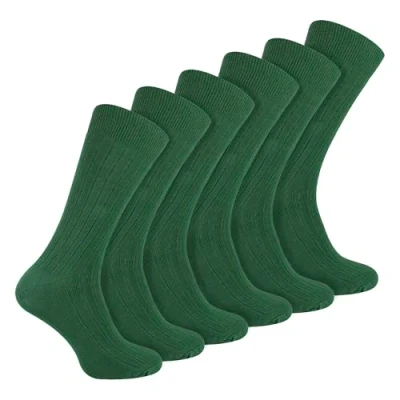 Image of 6 Pairs Multipack Mens Ribbed Dress Socks Sock Snob Breathable Crew Cotton (6 11, Dark Green)
